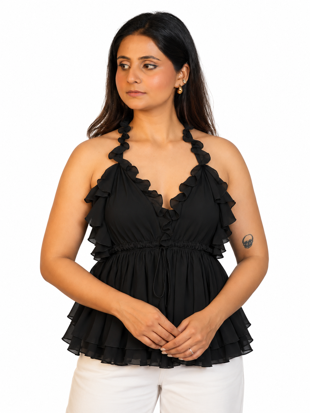 Noir Ruffle Halter Top
