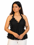 Noir Ruffle Halter Top
