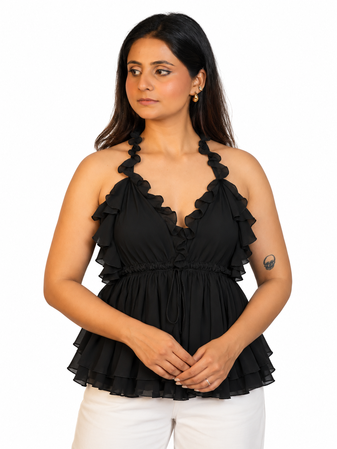 Noir Ruffle Halter Top